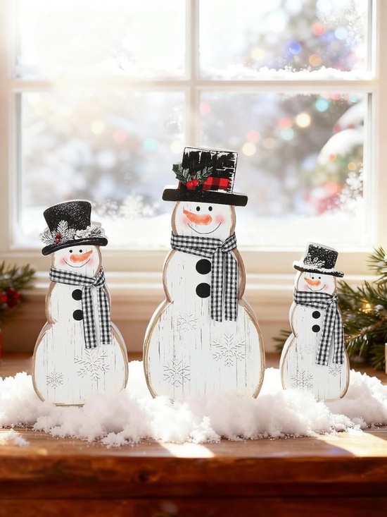 COCHIE Other - COCHIE Wooden Snowman Decor Set Tiered Tray Christmas Decorations NIP